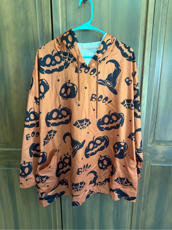 None Tops - Halloween Graphic Hooded Sweatshirt - Orange/Black